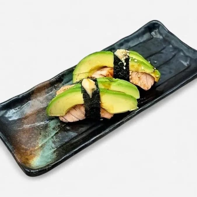 Salmon Avocado On Fire Nigiri